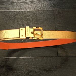 Michael Kors Reversible Orange and Gold Leather Belt with Gold Buckle